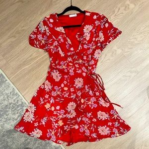 Lush Chiffon Floral Wrap Dress